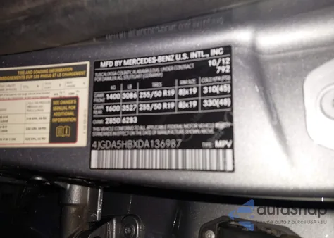 2013 Mercedes-Benz Ml 350 4Matic from USA, damaged, VIN 4JGDA5HBXDA136987